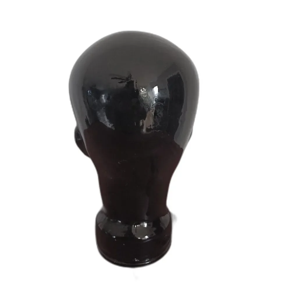 Vtg. Pier 1 Black Glass Mannequin Head Wig Hat Display Made in Spain Art